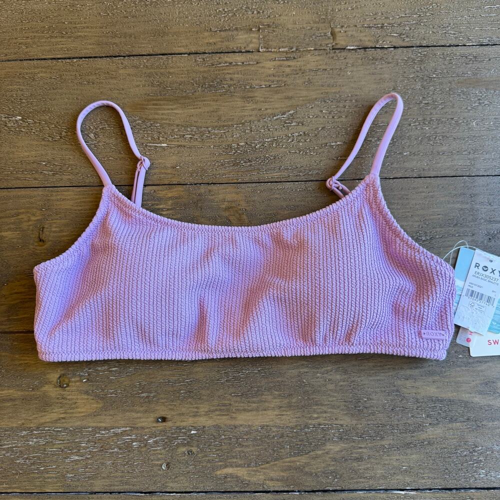 ROXY Lavender Textured Scoop Neck Bralette Swim Top NWT Large Micro Beachy Jrs